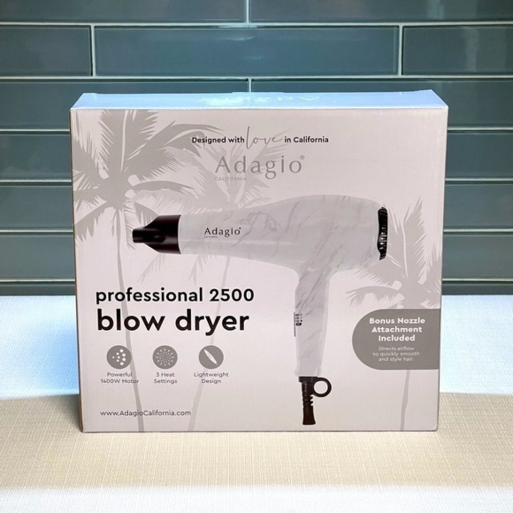🌸 NWT Adagio Professional Ionic Hairdryer in White Marble